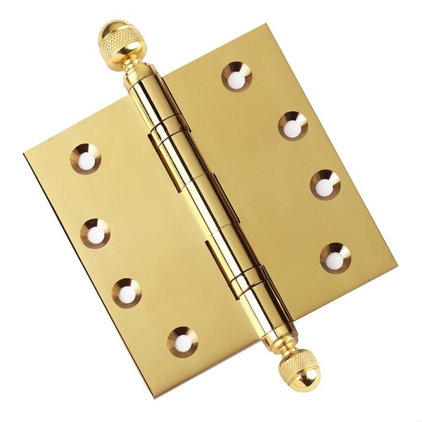 Embassy 4-1/2 x 4-1/2 Solid Brass Ball Bearing Hinge, Polished Brass Finish Acorn Tips 4545BBUS3A-1 - main